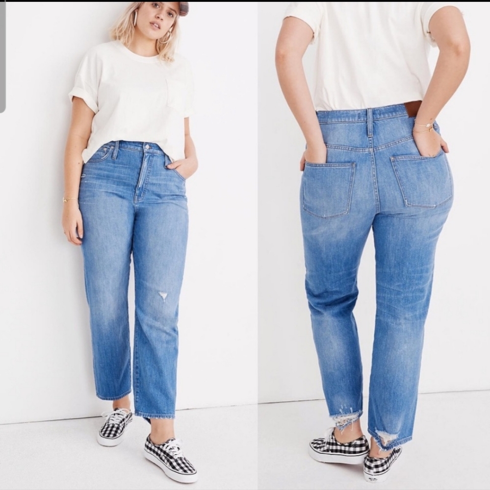 Madewell Classic Straight Jeans Novello Wash K7989 Distressed Crop Denim Sz 36